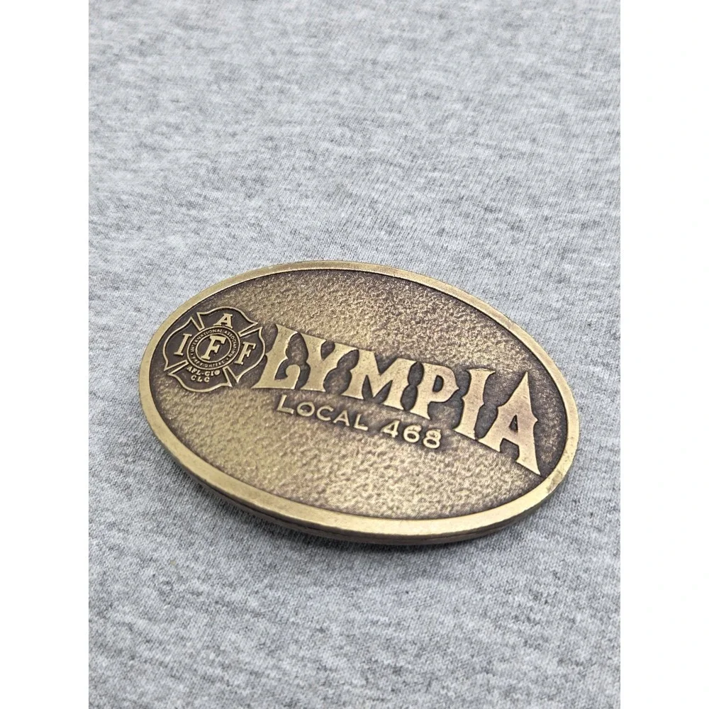 Vintage Olympia Fire Fighters Union Local 468 Solid Brass Belt Buckle IAFF